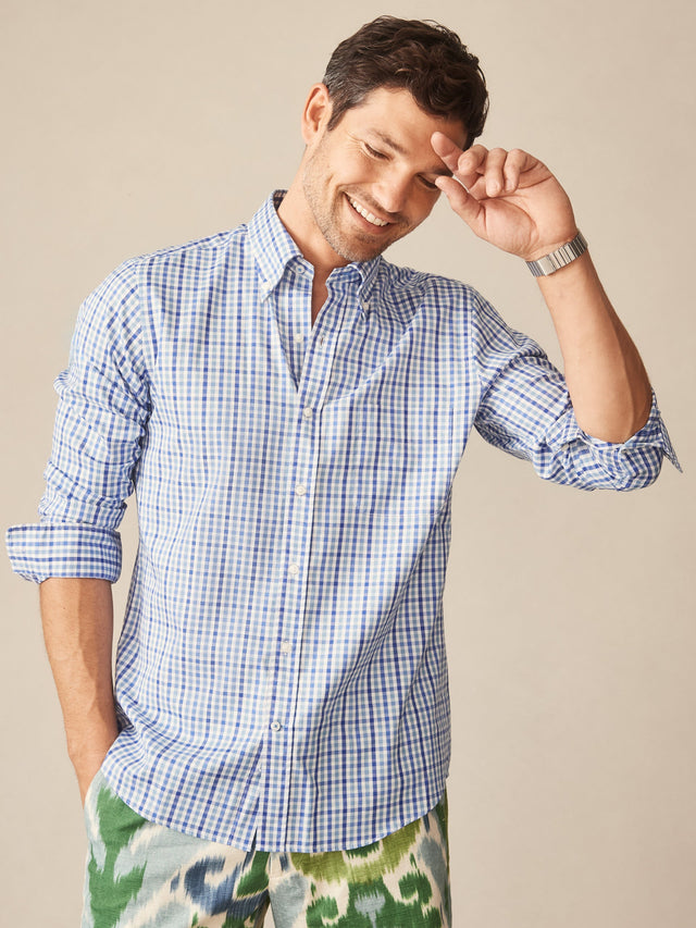 Med_Blue/White/Blue Gingham Multi Belvedere Cotton Shirt | Men's Shirts | J.McLaughlin