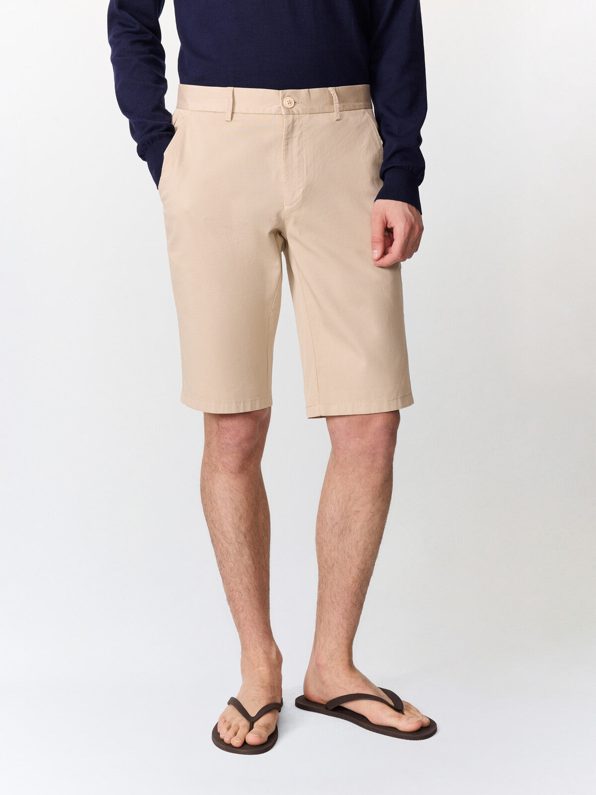 Bermuda Slim En Coton Stretch Beige