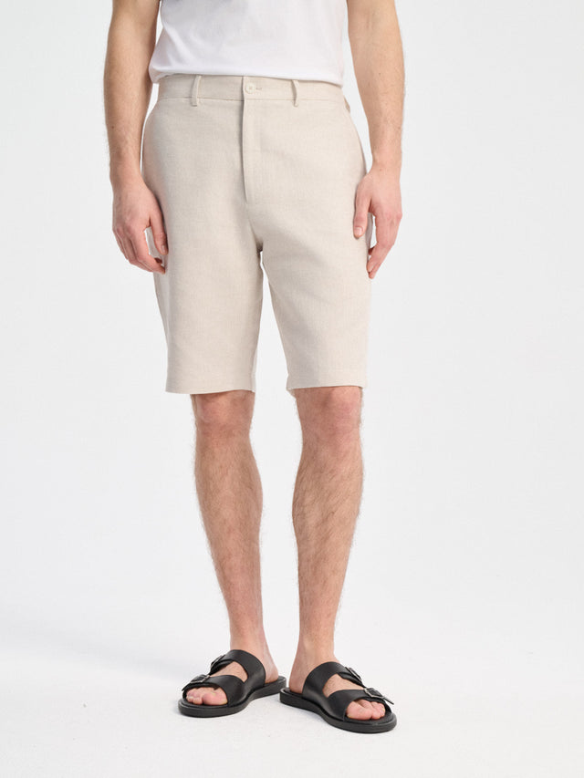 Bermuda coordonnable regular en lin et coton beiges