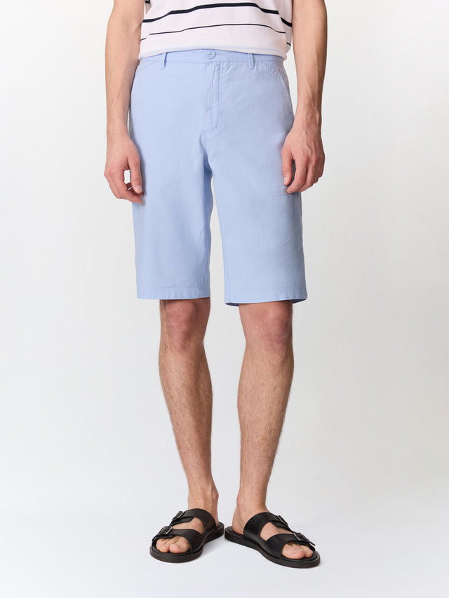 Bermuda slim en coton et lin bleu ciel