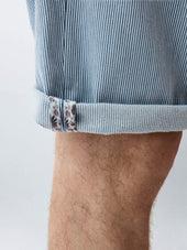 Bermuda En Coton Stretch Bleu Indigo Rayures