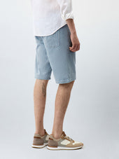 Bermuda En Coton Stretch Bleu Indigo Rayures