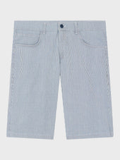 Bermuda En Coton Stretch Bleu Indigo Rayures