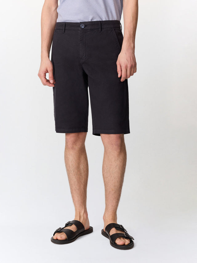 Bermuda slim en coton et lin bleu marine