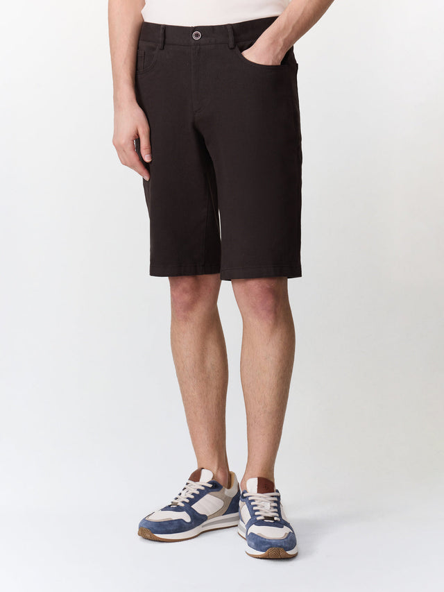 Bermuda slim en coton stretch marron
