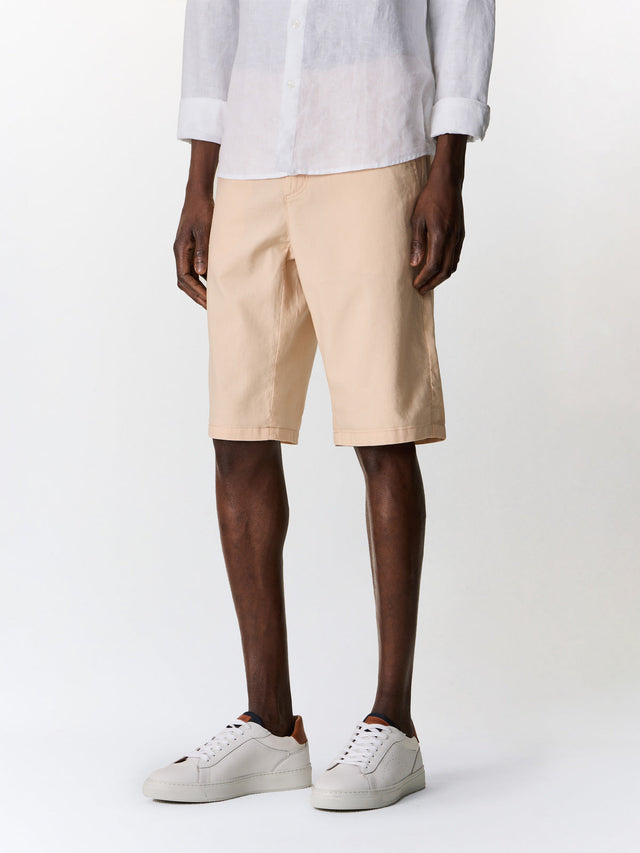 Bermuda slim en coton et lin pêche
