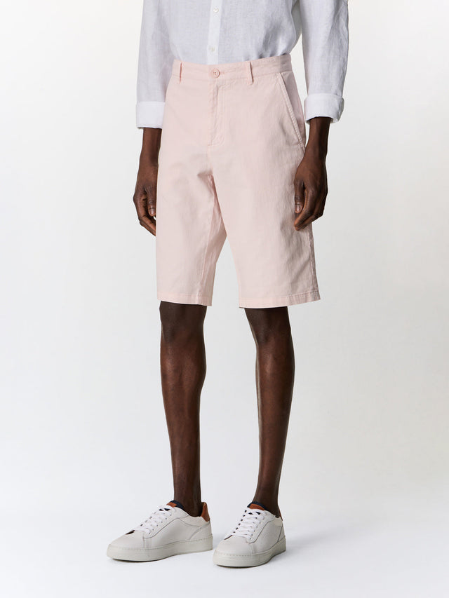 Bermuda slim en coton et lin rose pâle