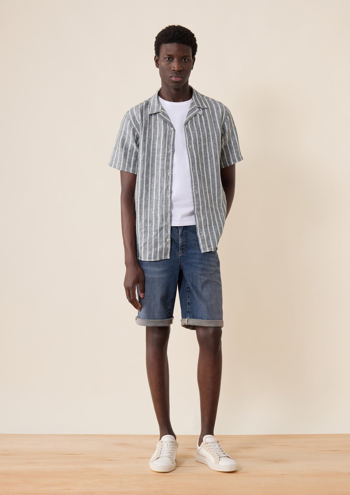 Bermuda En Coton M Lang Stretch Uni Bleu Ardoise