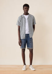 Bermuda en coton mélangé stretch uni bleu ardoise