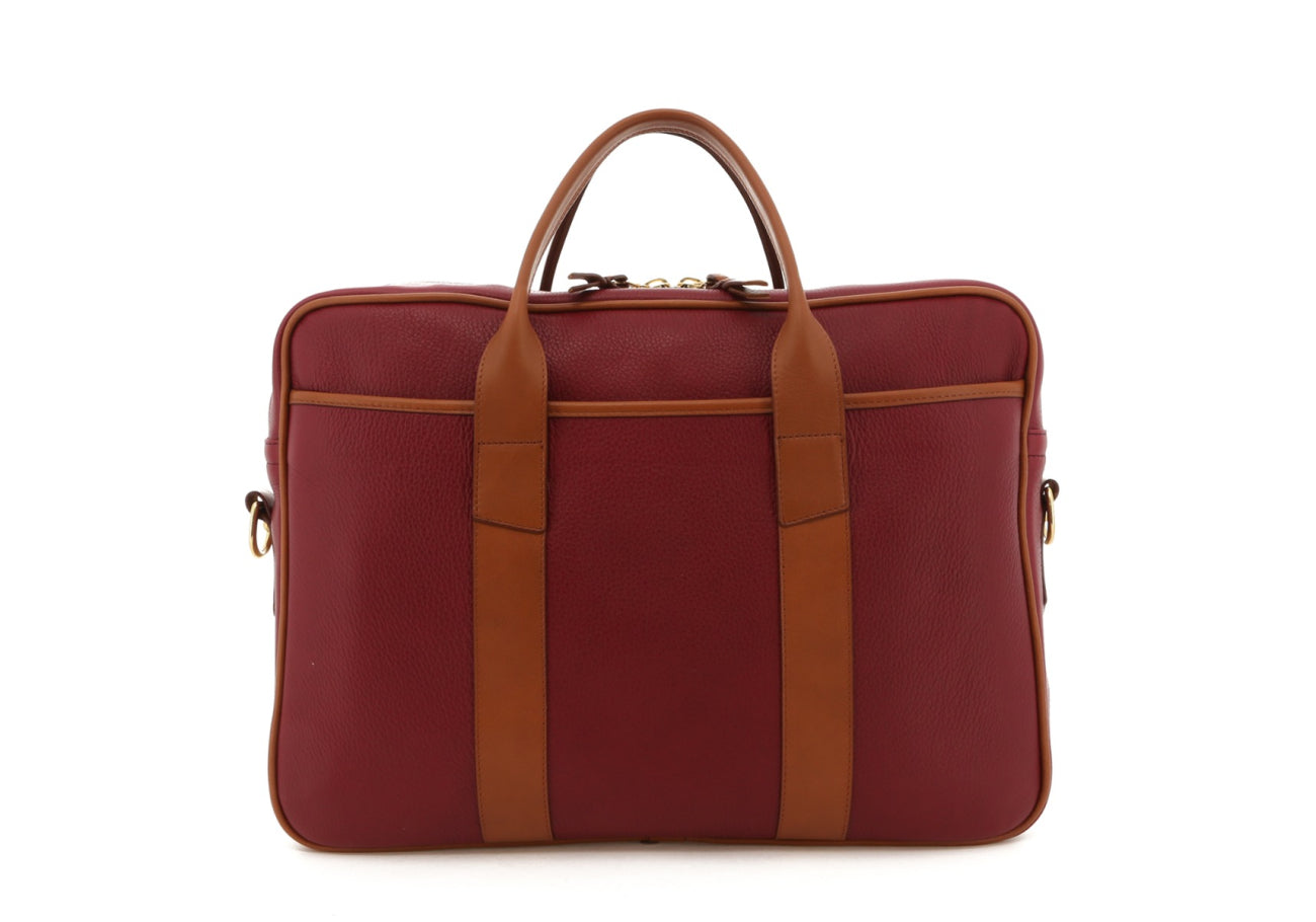 Commuter Briefcase - Berry/Cognac Trim - Tumbled