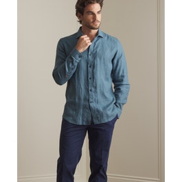 Benbaun Irish Linen Shirt | Green Tailored Fit Shirt