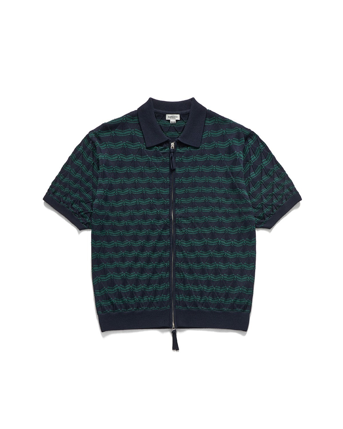 WEAVY ZIP UP HALF CARDIGAN / D.NAVY & GREEN