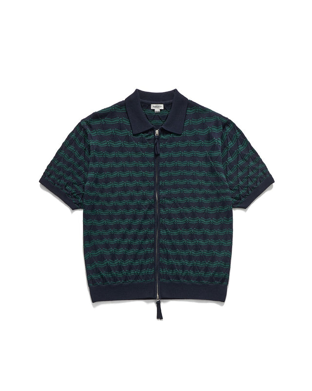 WEAVY ZIP UP HALF CARDIGAN / D.NAVY & GREEN