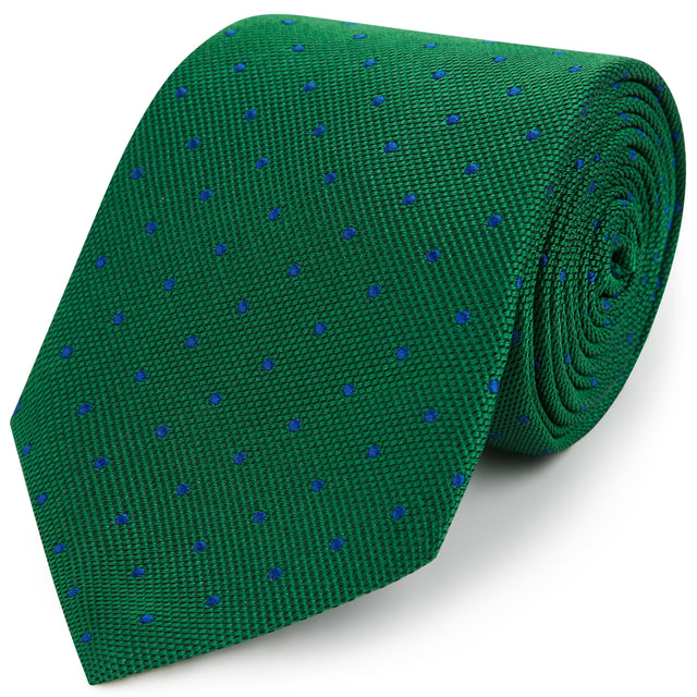 Green Navy Textured Spot Woven Silk Tie
