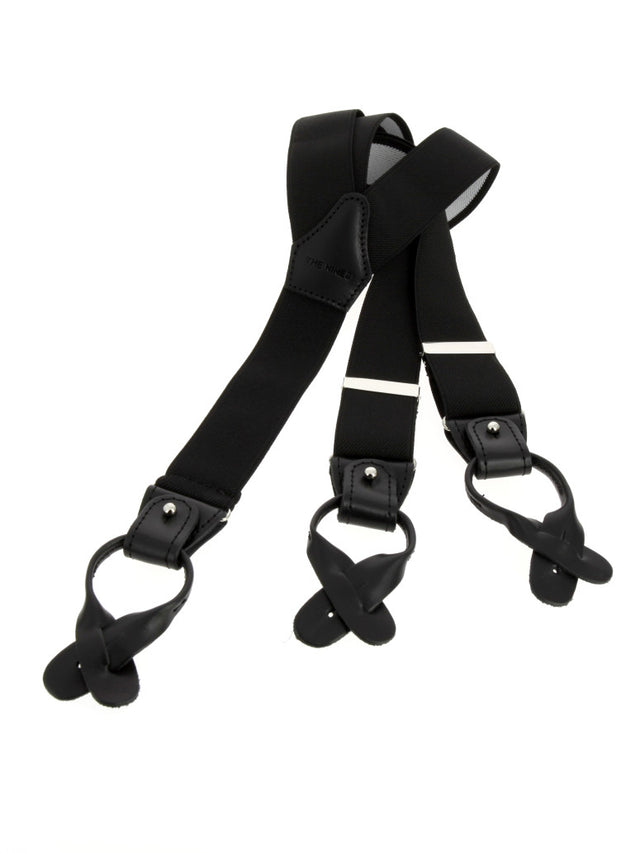 Black button suspenders for men