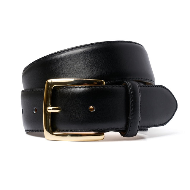 Black Calf Belt with Gold Buckle