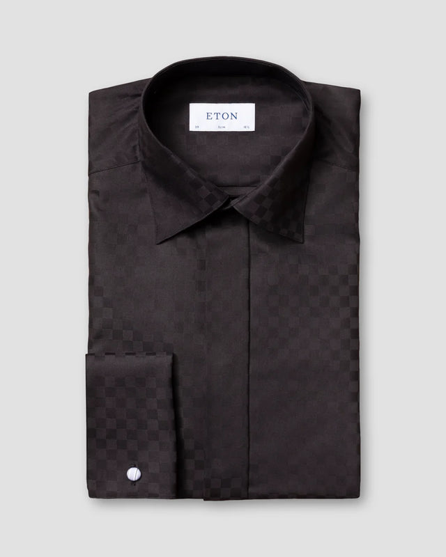 Black chessboard check evening shirt - Eton