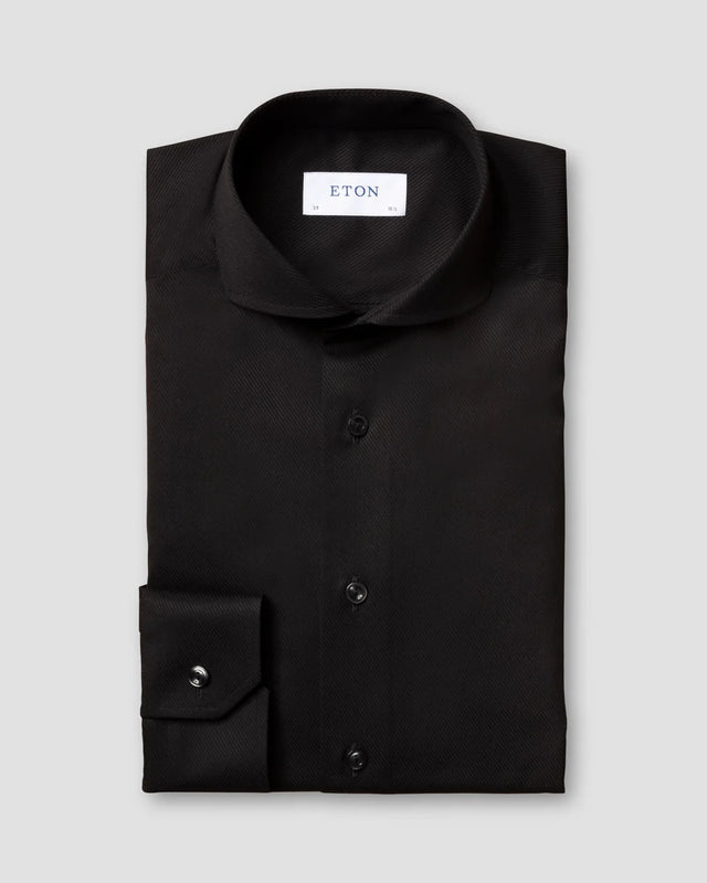 Schwartez Twill-Hemd mit diagonalen Streifen - Eton