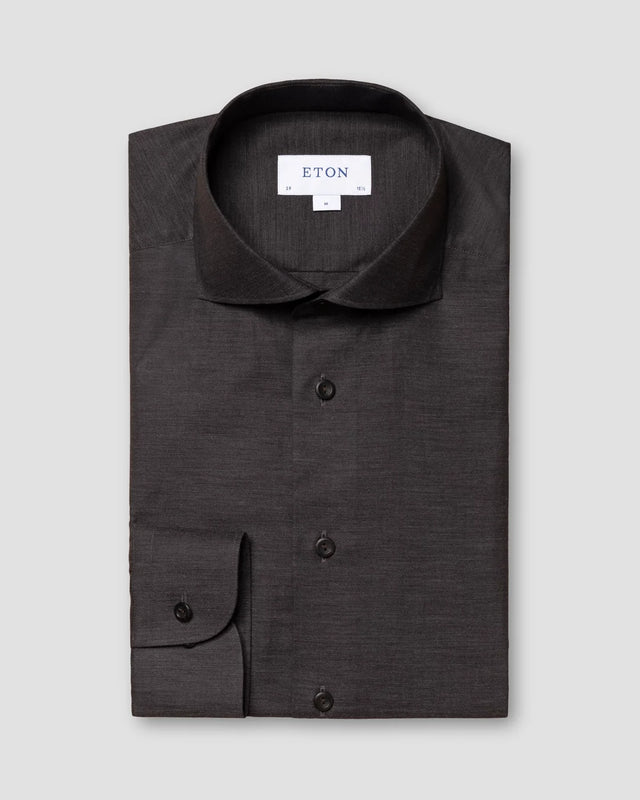 Black Herringbone Flannel Shirt - Eton