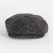 Black & Grey Herringbone Donegal Tweed Wool Gatsby Cap