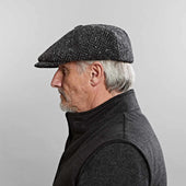 Grey Herringbone Donegal Tweed Wool Gatsby Cap