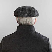 Grey Herringbone Donegal Tweed Wool Gatsby Cap