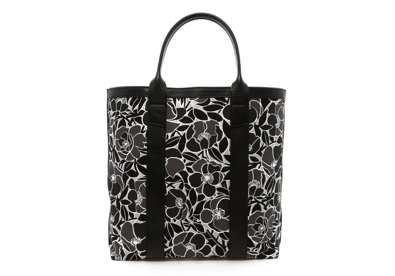 Tall Tote - Black/Grey Flower Canvas - Black Trim