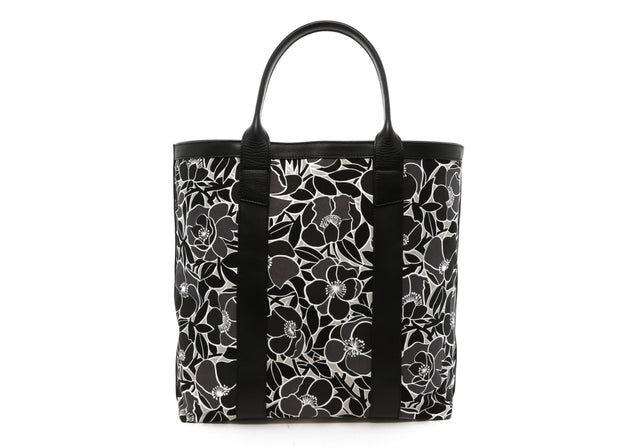 Tall Tote - Black/Grey Flower Canvas - Black Trim