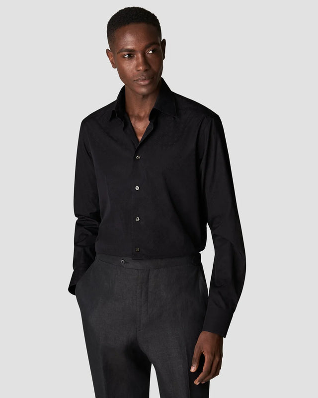 Schwarzes Jacquard-Hemd mit Double-E-Muster - Eton