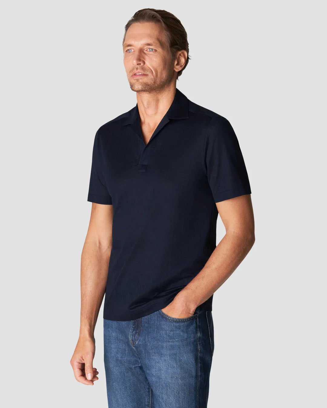 Geometric Jacquard Filo Di Scozia Polo Shirt Short Sleeve Eton