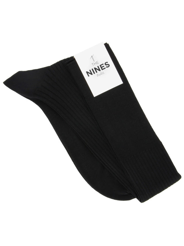Black cotton lisle knee socks fine ribbed