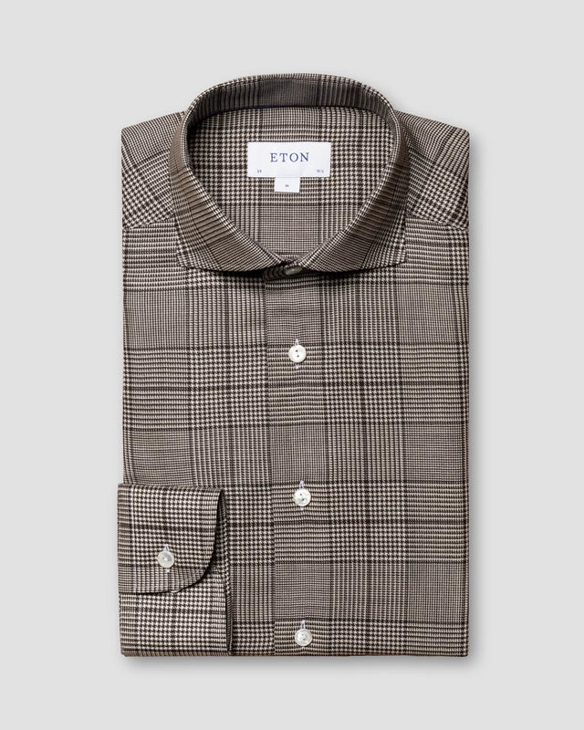 Schwarzes Hemd aus gebürsteter Merinowolle mit Plaid-Karo - Eton
