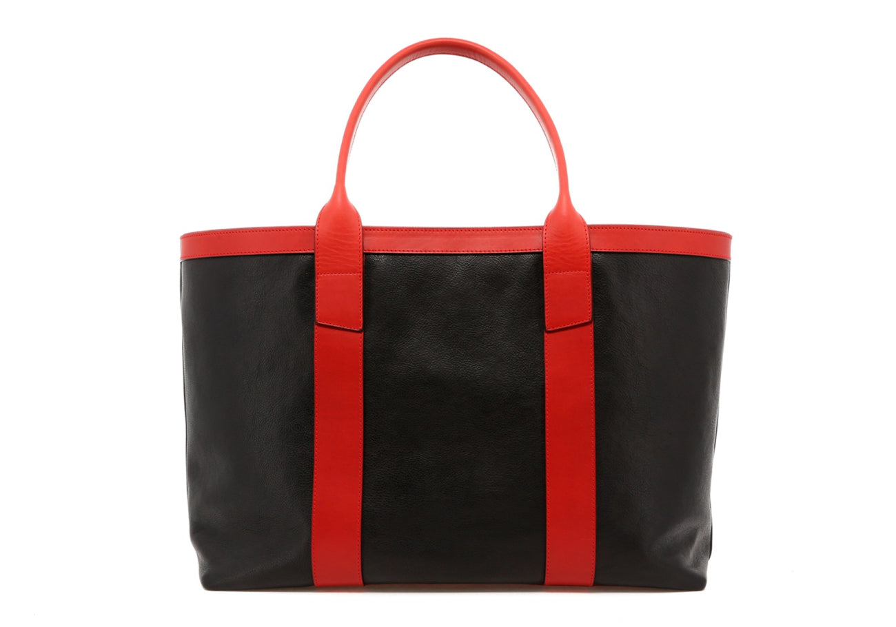 Large Working Tote - Black/Red Trim - Tumbled Leather