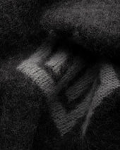 Black Double Sided Wool Scarf with E-print