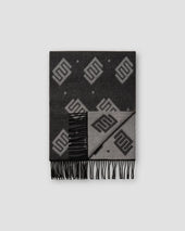Black Double Sided Wool Scarf with E-print