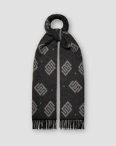 Black Double Sided Wool Scarf with E-print