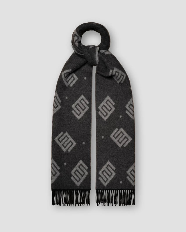 Black Double Sided Wool Scarf with E-print