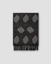 Black Double Sided Wool Scarf with E-print