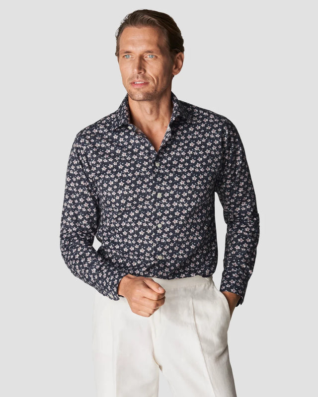 Signature-Twill-Hemd Navy mit floralem Print - Eton