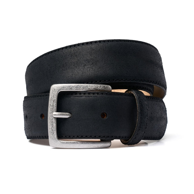 Black Waxy Commander Belt with Silver Buckle