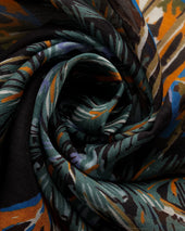 Black Palm Print Cotton-Silk Banadana