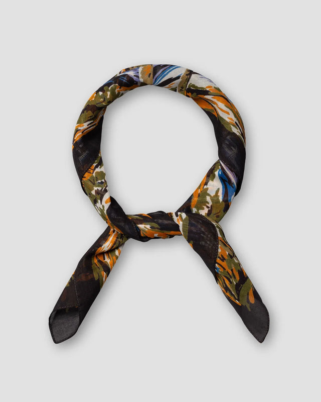 Black Palm Print Cotton-Silk Banadana