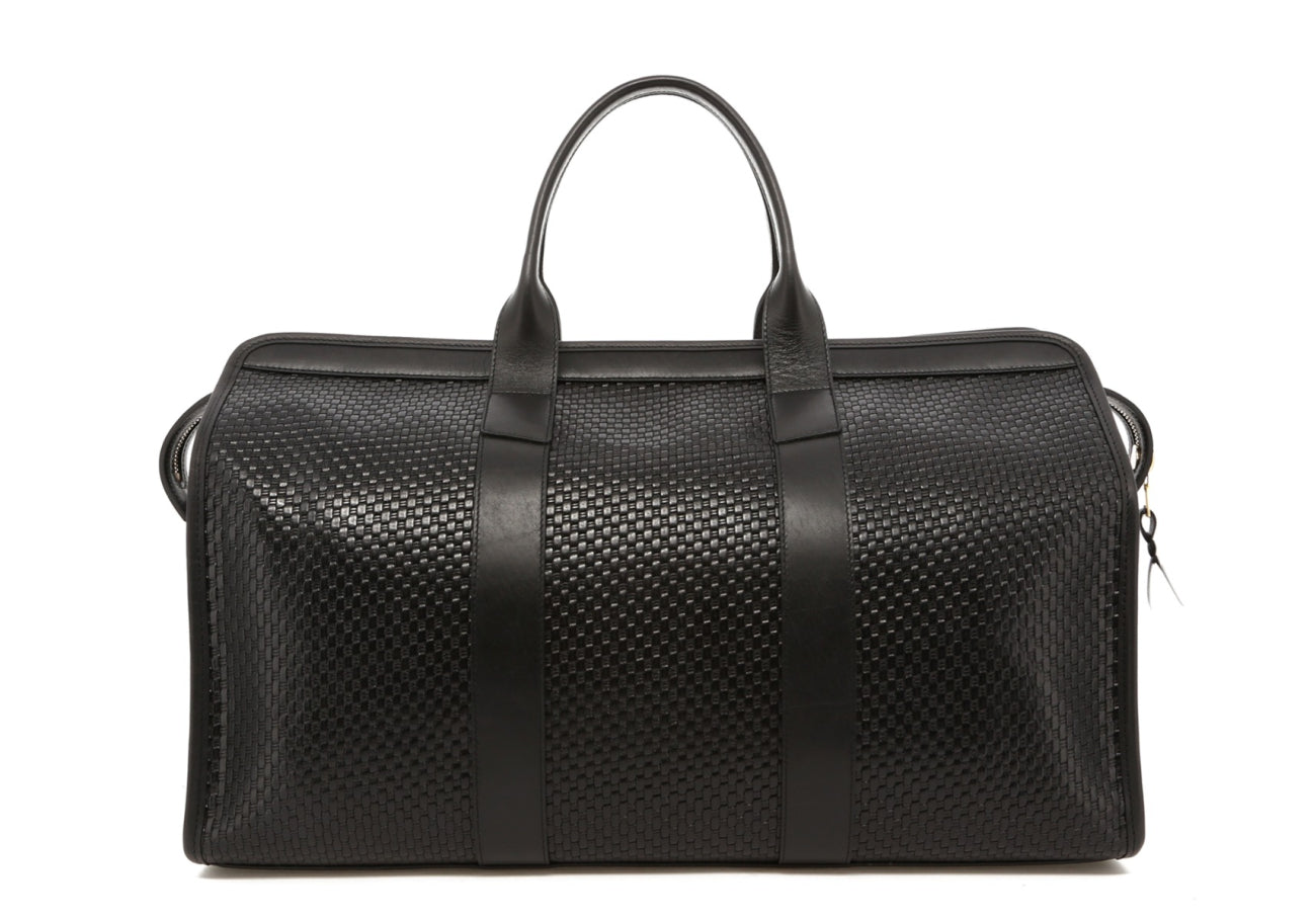 Signature Travel Duffle - Black - Basket Weave Printed Leather