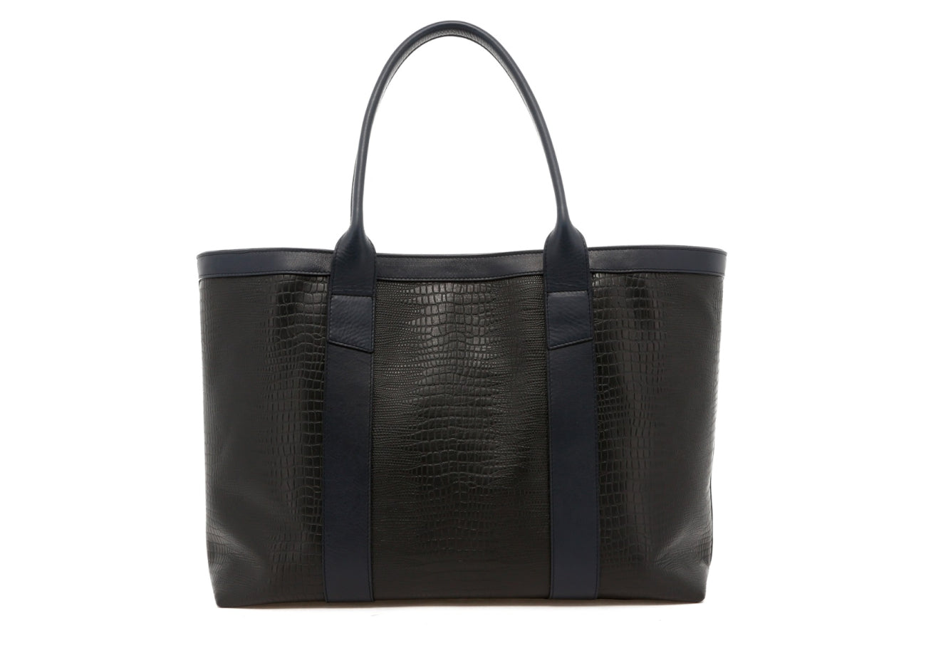 Large Working Tote - Black/ Navy Trim - Navy Interior - Lizard