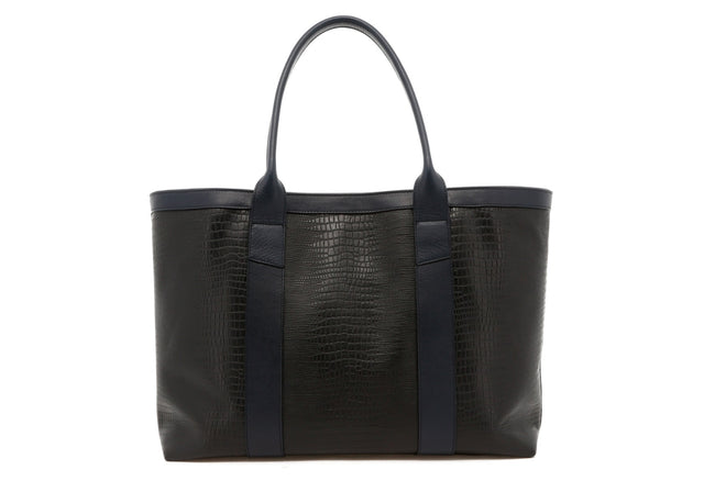Large Working Tote - Black/ Navy Trim - Navy Interior - Lizard