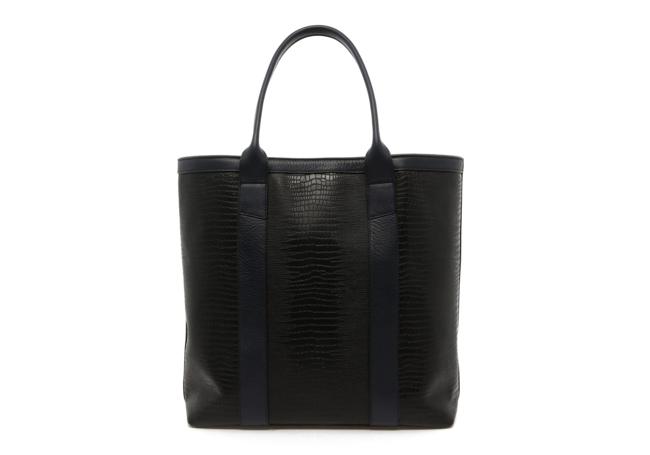 Tall Tote - Black/Navy Trim - Navy Interior - Lizard Print