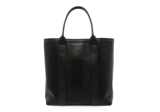 Tall Tote - Black/Navy Trim - Navy Interior - Lizard Print