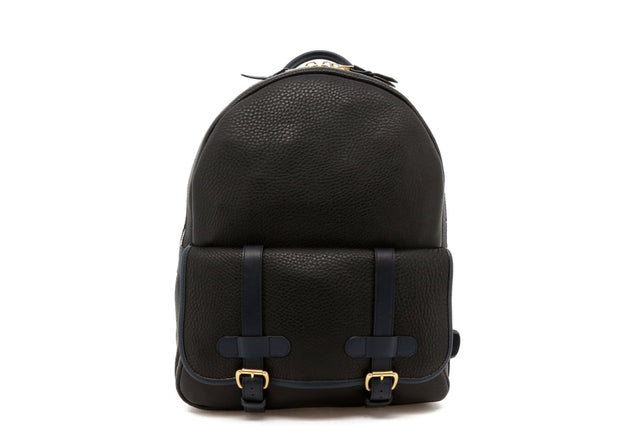 Hampton Backpack - Black/Navy Trim - Pebbled Leather