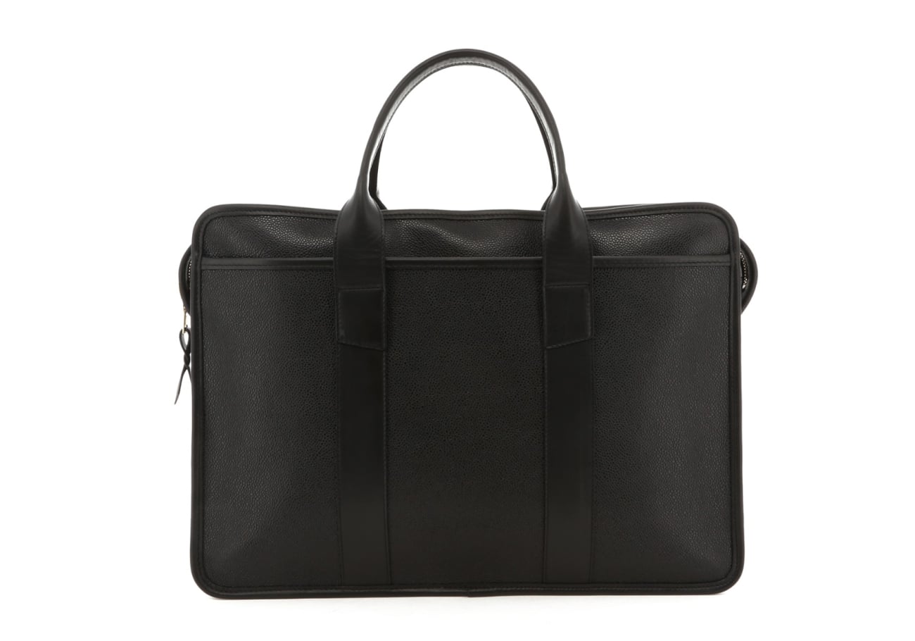 Bound Edge Zip-Top Briefcase - Black - Scotch Grain