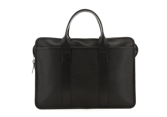 Bound Edge Zip-Top Briefcase - Black - Scotch Grain